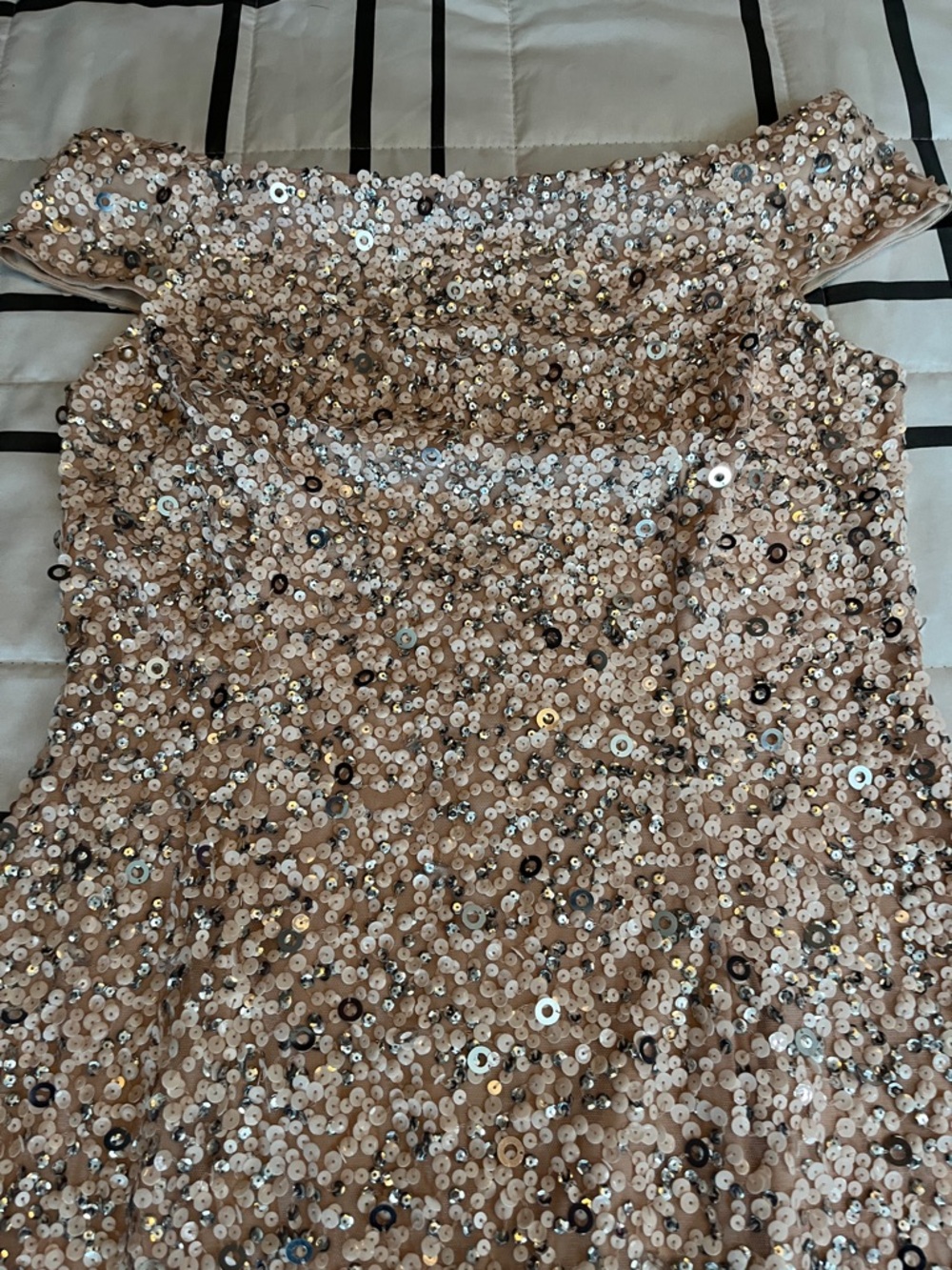 Sequin Off-Shoulder Women’s Dress in Nude